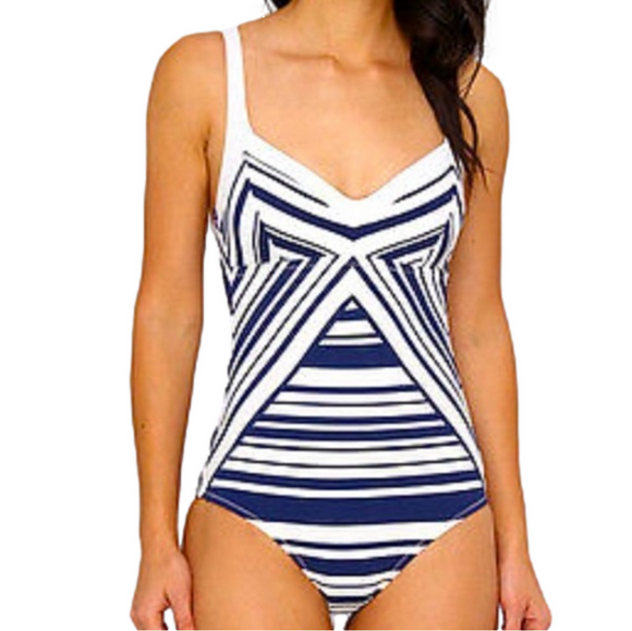 NWT⭐️ Nanette Lepore | size XS | one piece navy and white striped swim suit - Picture 1 of 16